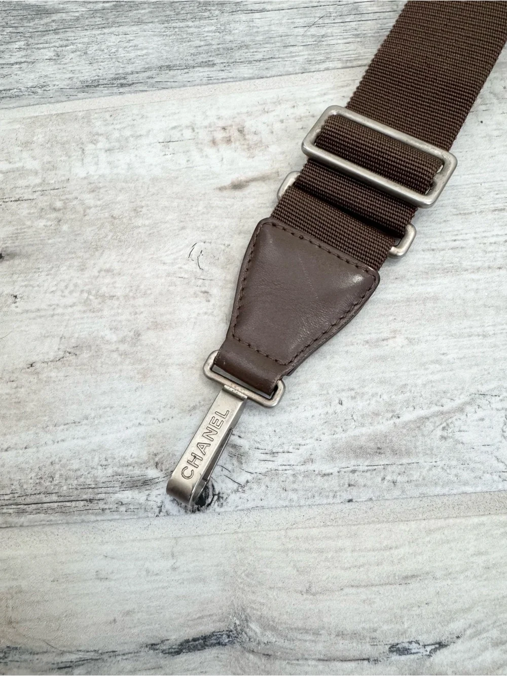 Chanel Brown Nylon Leather Adjustable Shoulder Strap